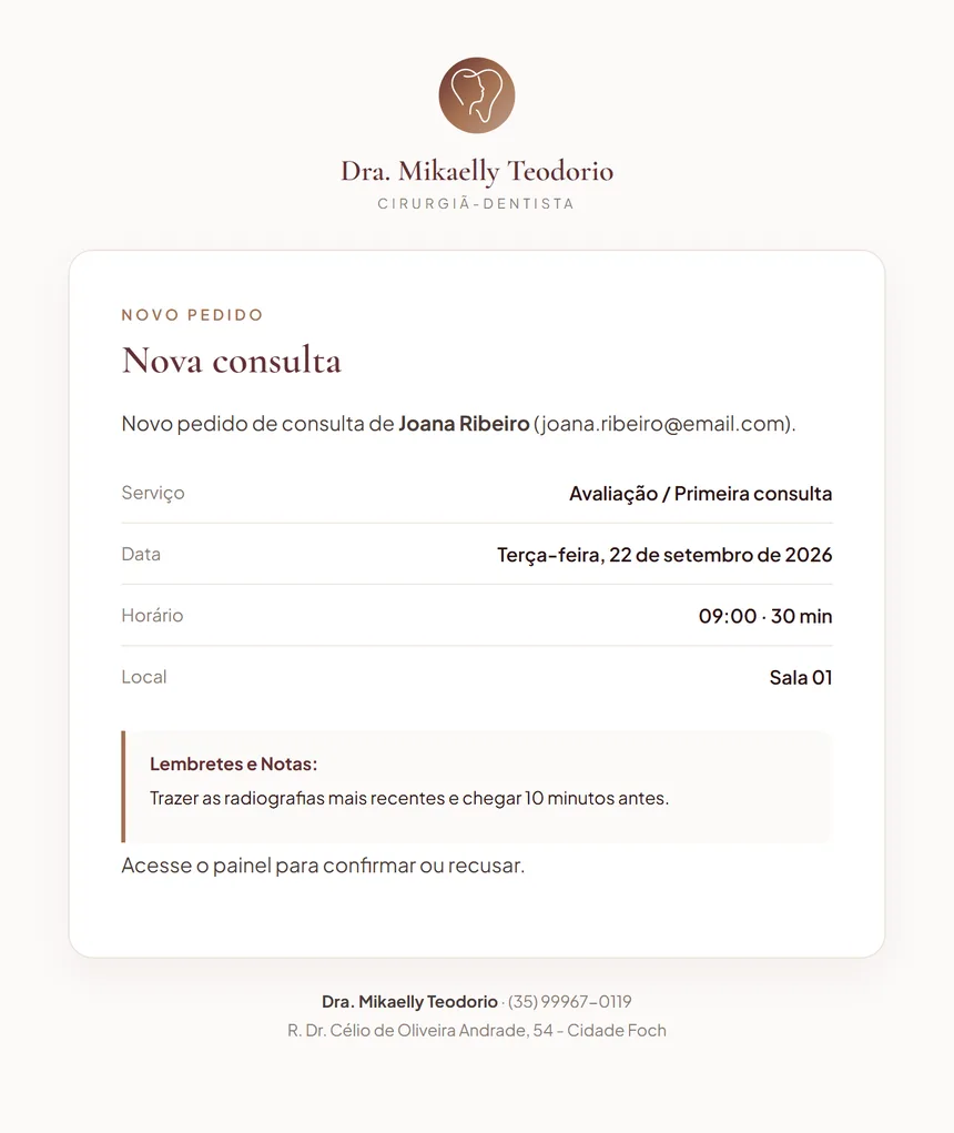 Email notifying the professional of a new booking request